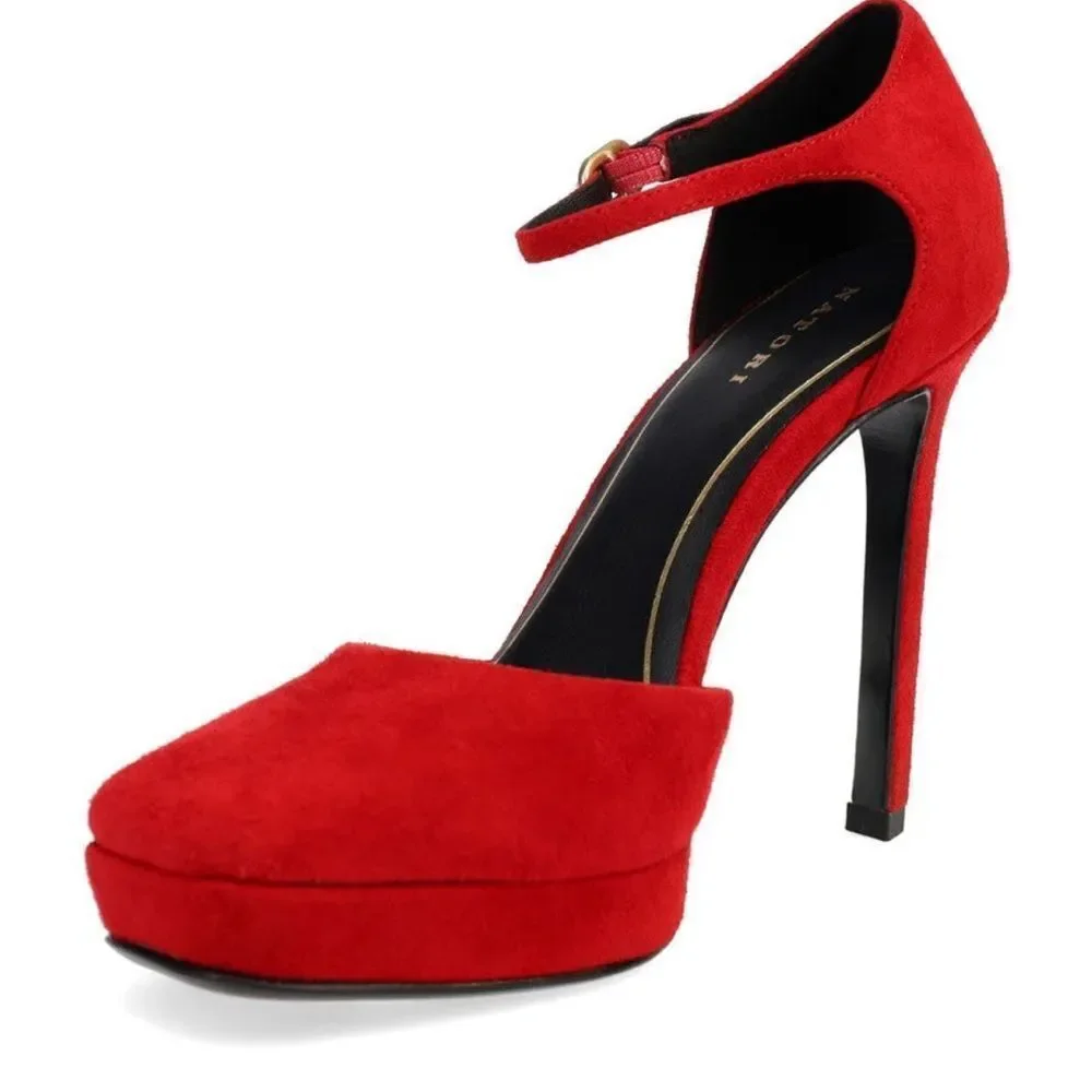 NWT Natori Red Suede Ankle Strap Heels - Brand  new in the box $275